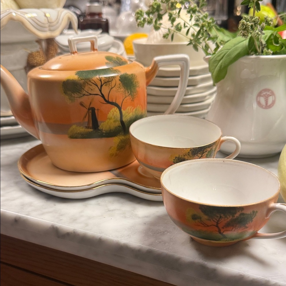 Vintage Noritake Handpainted Teapot & Tea Cup Set